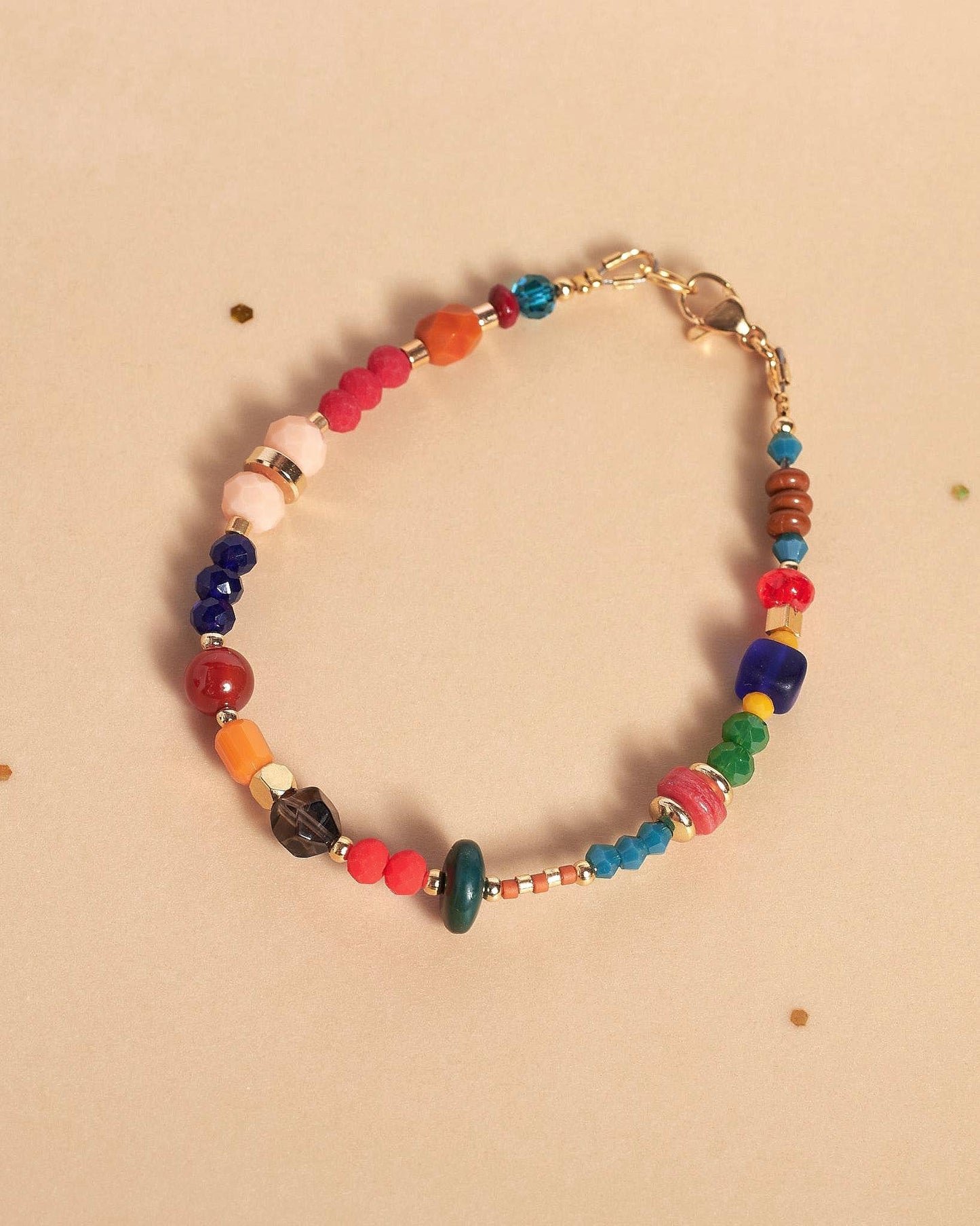 Colorful Gemstone Beaded Bracelet, Gold Plated Natural Stone Jewelry, Dainty Stacking Friendship Gift for Her