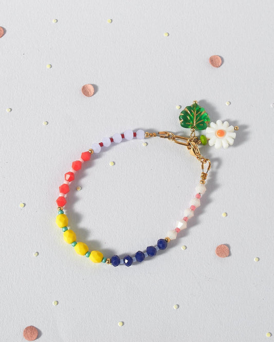 Handmade Czech Glass Bead Bracelet with Carved Shell Flower Charm