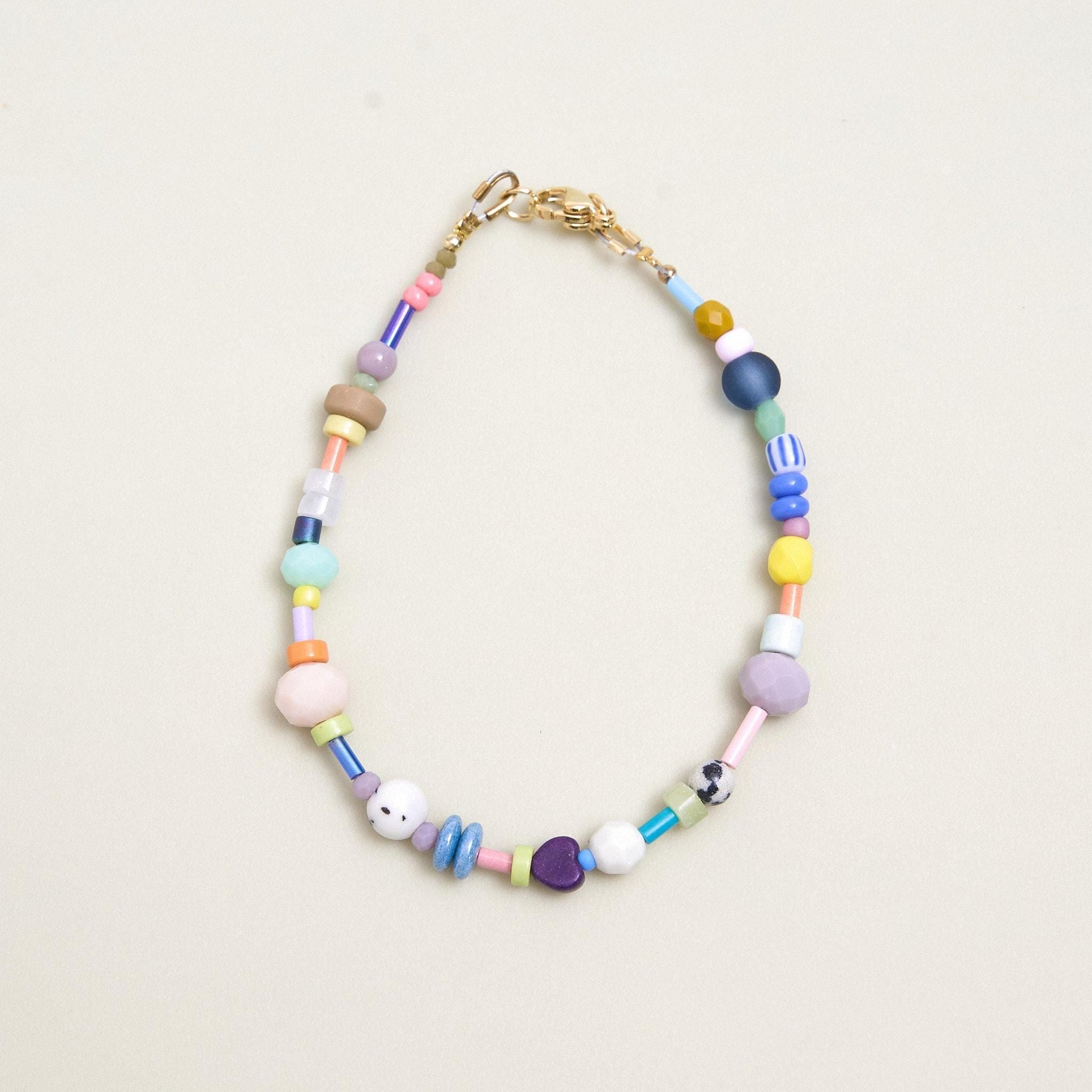 Valentines Gift - Tiny Heart Colorful Beaded Bracelet: Czech Glass & Gemstone Friendship Jewelry