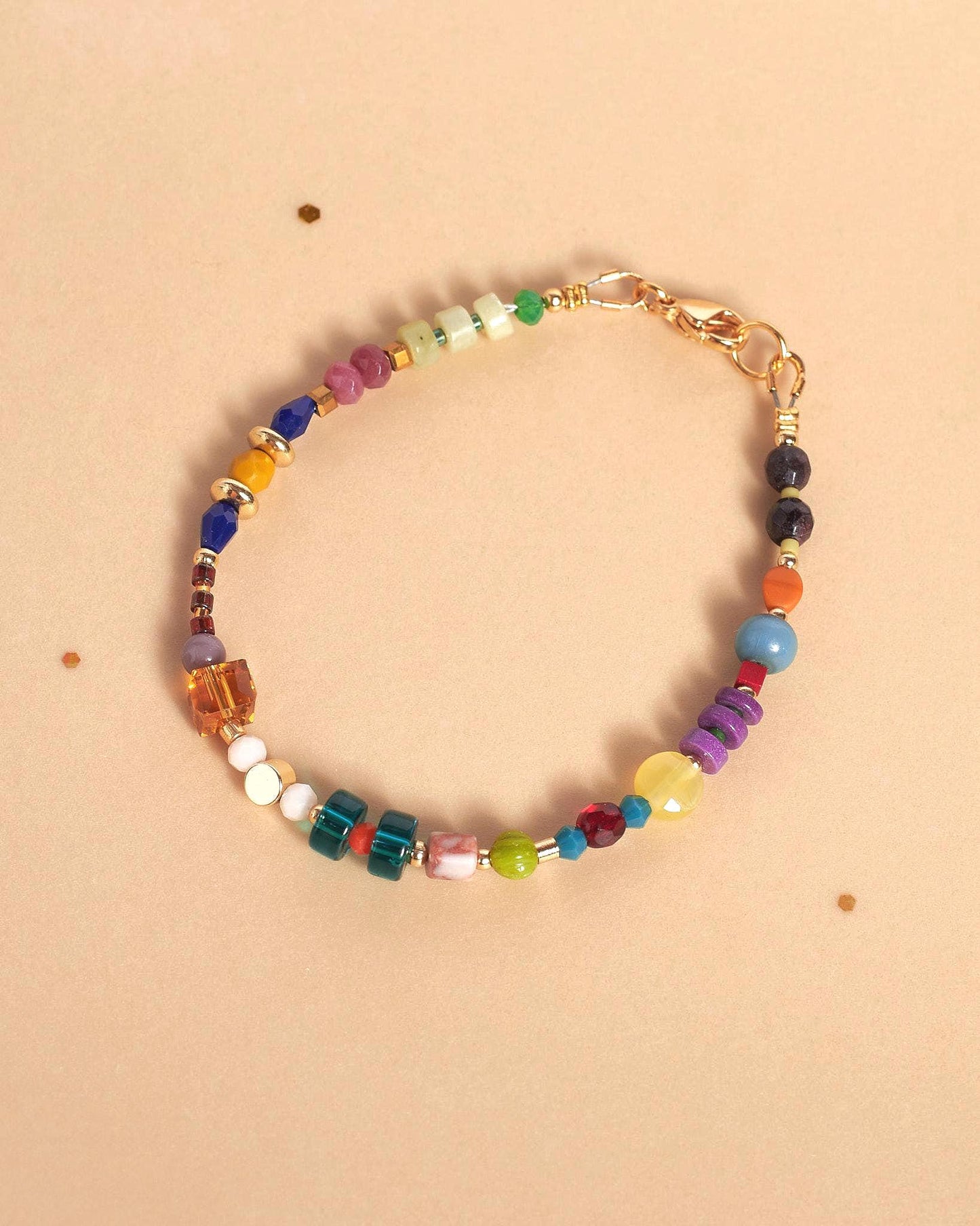 Colorful Gemstone Beaded Bracelet, Gold Plated Natural Stone Jewelry, Dainty Stacking Friendship Gift for Her