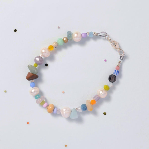 Pearl beaded Bracelet, unique jewelry Bracelet with Natural Gemstones and beads, friendship Bracelet gift Idea, Silver plated