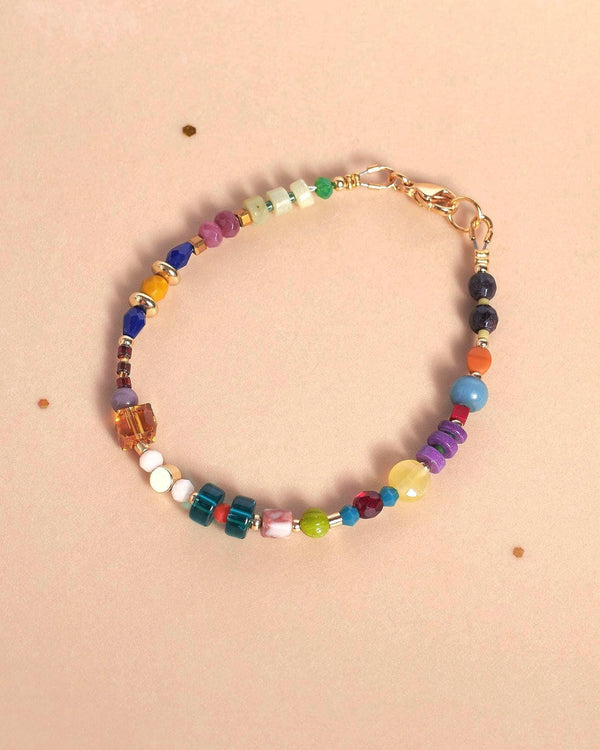 Colorful Gemstone Beaded Bracelet, Gold Plated Natural Stone Jewelry