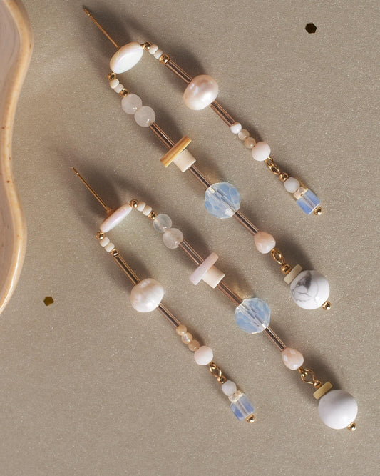 White tones Pearl earrings, Creative Jewels, statement earrings, White Gemstone jewelry, Fun earrings, Bestfriend gift - JUNEJewelsStudio