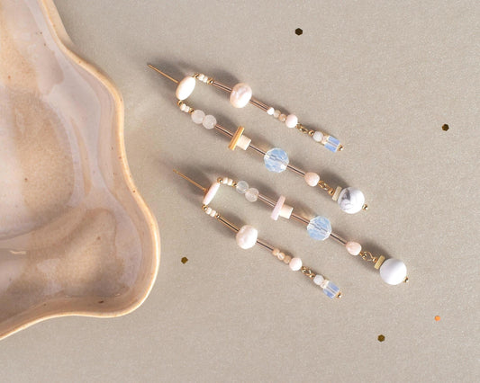 White tones Pearl earrings, Creative Jewels, statement earrings, White Gemstone jewelry, Fun earrings, Bestfriend gift - JUNEJewelsStudio