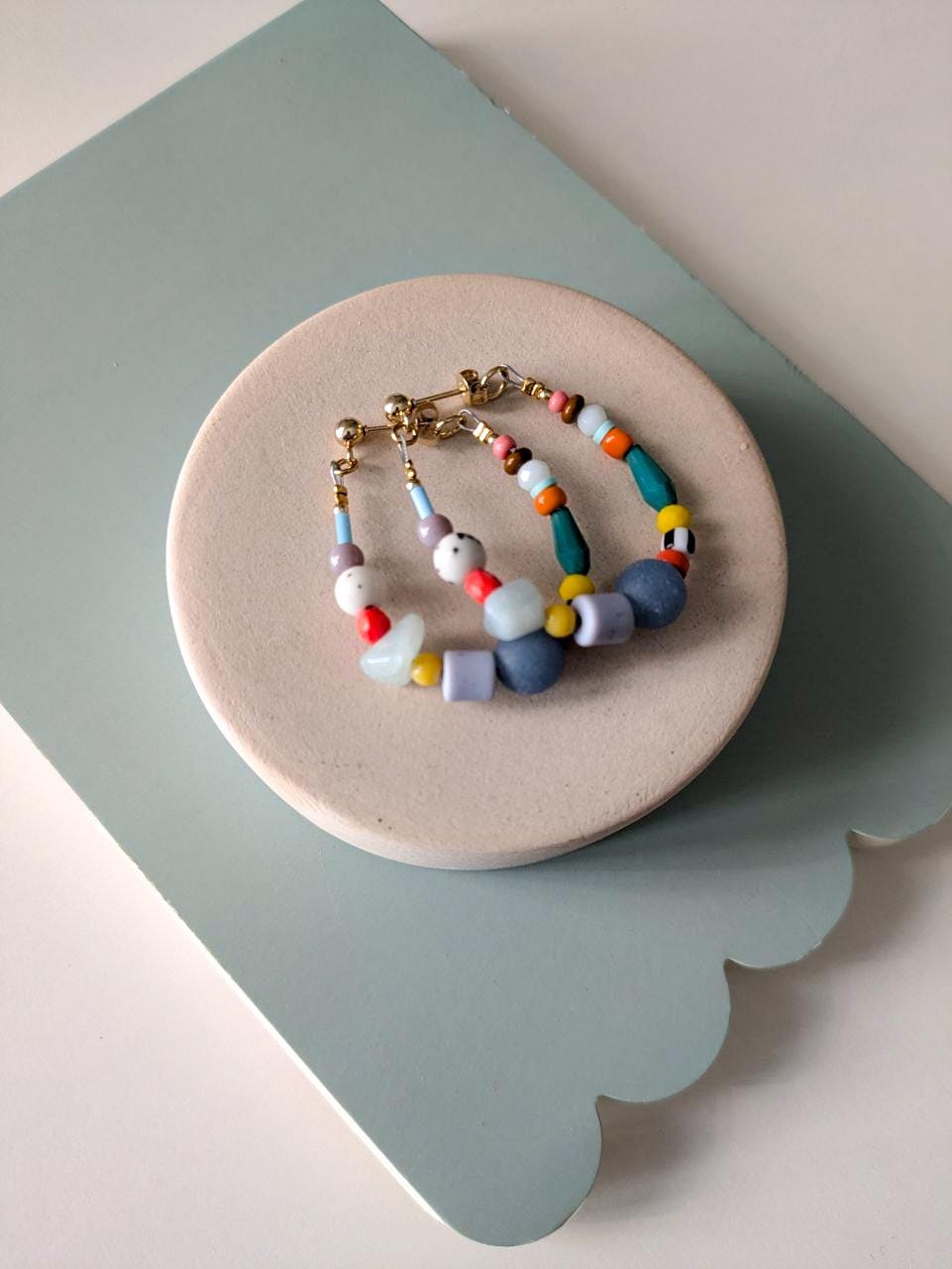 Flexible Beaded Hoop Earrings with Dyed Agate & Quartz - Colorful Crystal Jewelry - Boho Czech Glass Bead Hoops - Vibrant Gemstone Hoops