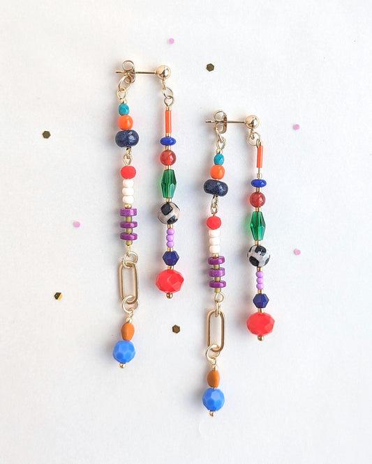 Funny Ear Jacket colorful Front-Back Earrings, Geometric earrings, Unique Handmade Earrings perfects for gift Jasper, Lapis Lazuli Earrings - JUNEJewelsStudio