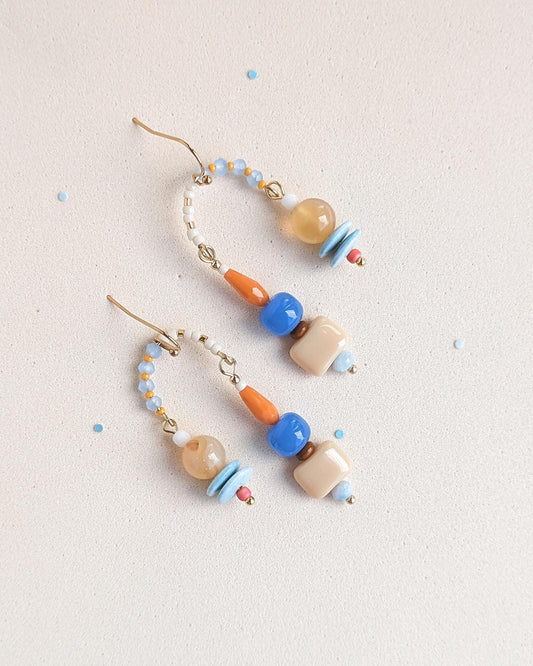 Colorful Geometric Arch Earrings • Yellow Striped Agate Mobile Dangles • Modern Delicate Jewelry for Women - JUNEJewelsStudio