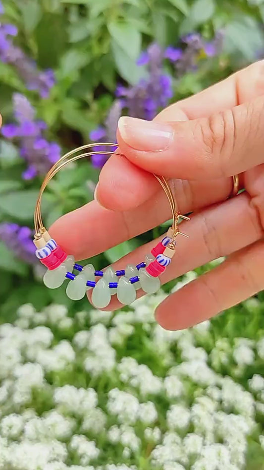Beaded Hoop Earrings: Aquamarine Czech Glass Beads