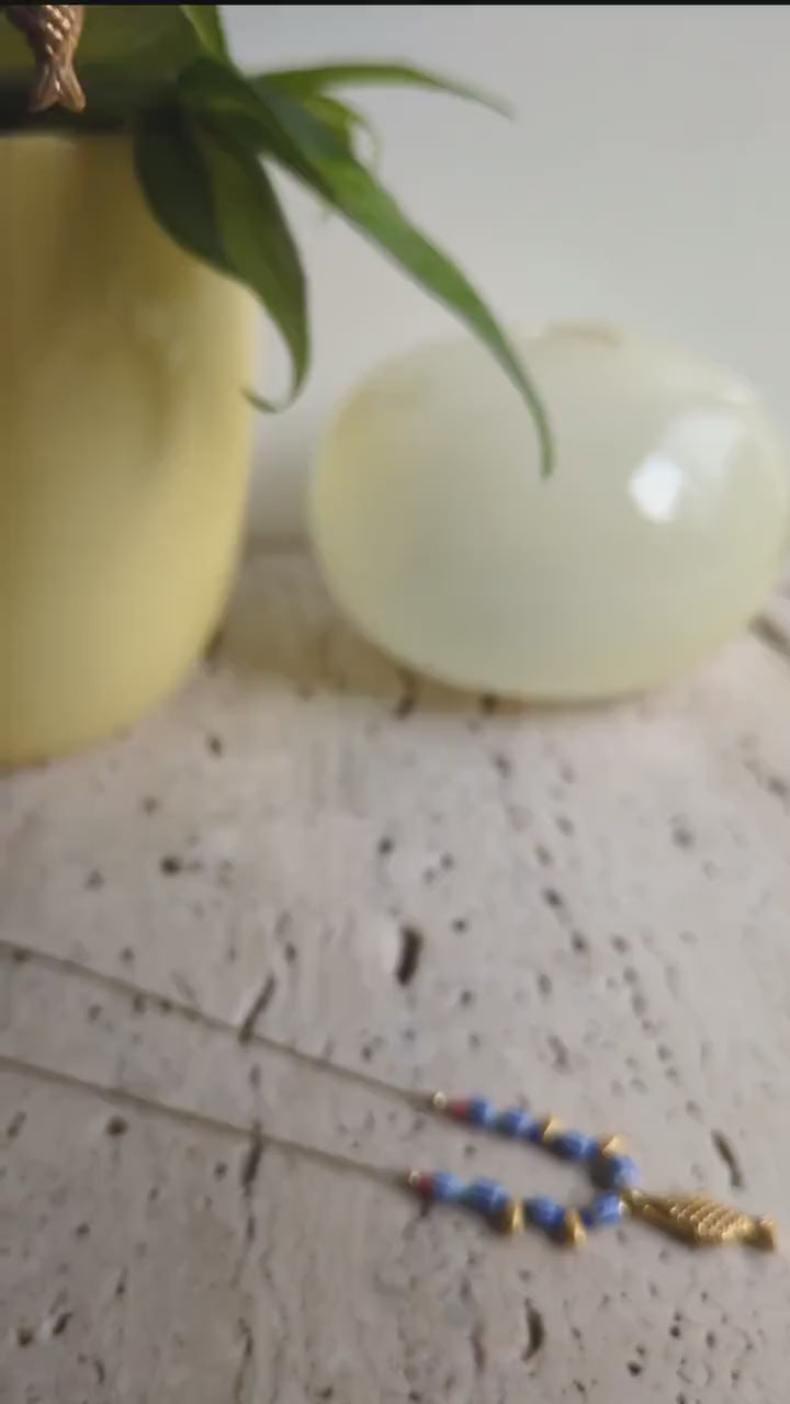 Tiny Fish Charm Bracelet, Dainty White and Blue Beaded Jewelry